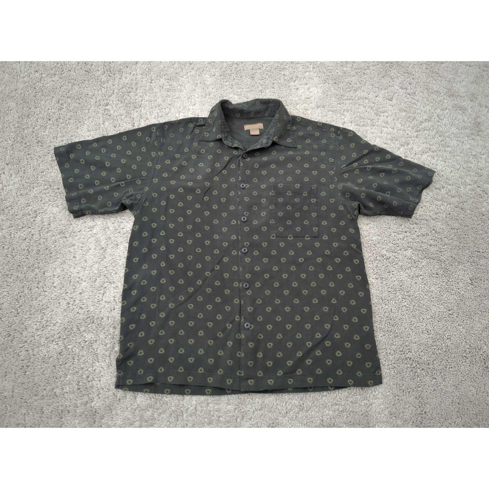 Sette Ponti Button Up Shirt Mens L Geometric Textured Short Sleeve Chest Pocket